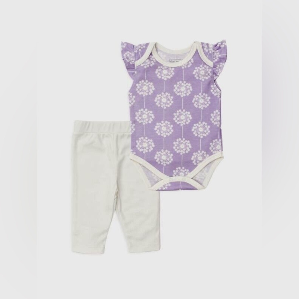 Kissy Kissy | Lilac Dandelion Ruffle Sleeve Bodysuit & Pant Set Pima Cotton